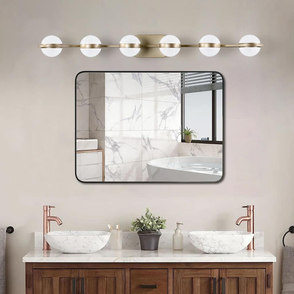 43" LED Bathroom Vanity Light with Crystal Sand Acrylic Shades, 6-Light Wall Mounted Decorative Lighting Fixture