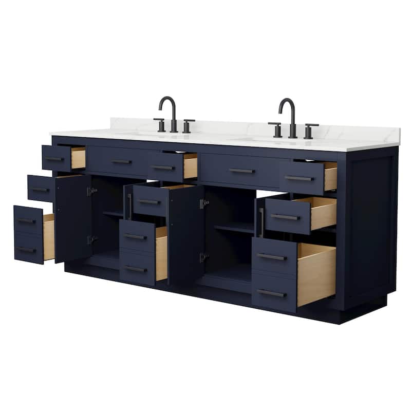 Beckett TK 84-inch Double Vanity, 3 Hole Quartz Top