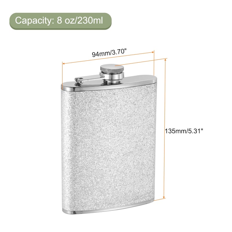 8oz 230ml Stainless Steel Hip Flask for Camping Outdoor Activity - Bling Silver