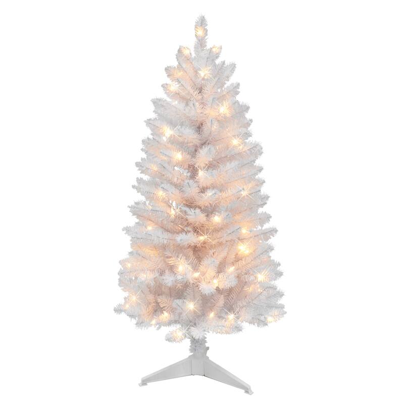 Puleo International 4 ft. Pre-Lit White Carson Artificial Pine Tree