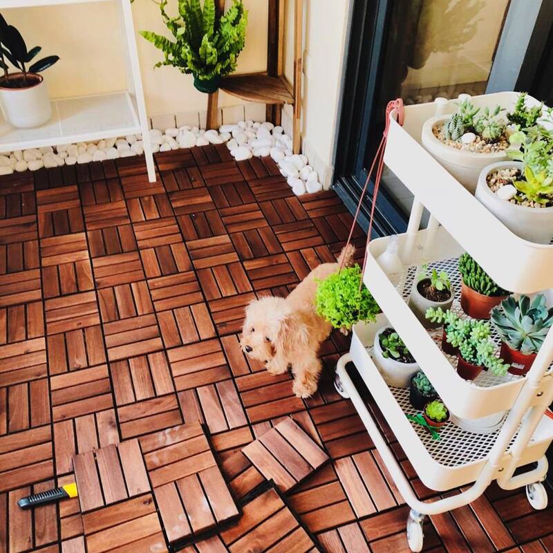 30 PCS Interlocking Deck Tiles Checker Pattern, 12" x 12" Square Acacia Hardwood Outdoor Flooring for Patio,Bancony,Pool Side