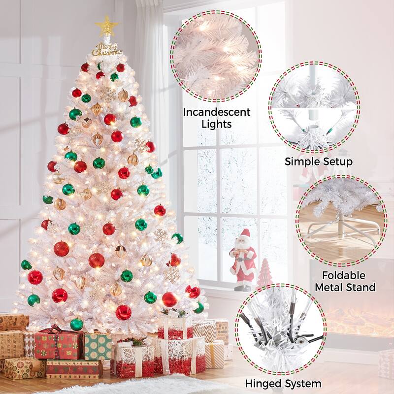 Yaheetech 4.5ft/6ft/7.5ft Pre-Lit Fir Artificial Christmas Tree with 150 Incandescent Warm Lights & 324 Tips