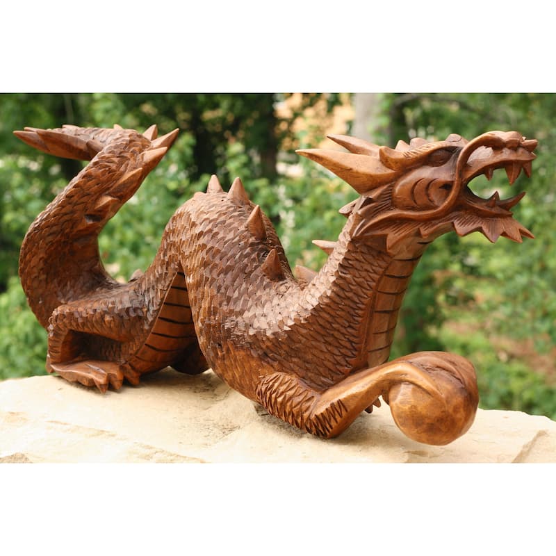 Wooden Crawling Dragon Handmade Sculpture Statue Handcrafted Gift Art Decorative Home Decor Figurine Accent Decoration Artwork