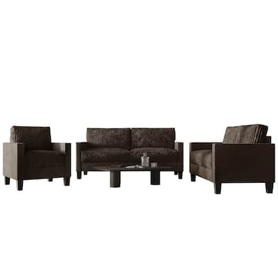 CraftPorch Corduroy Mid-Century Modern Velvet Upholstered 3-Piece Living Room Set