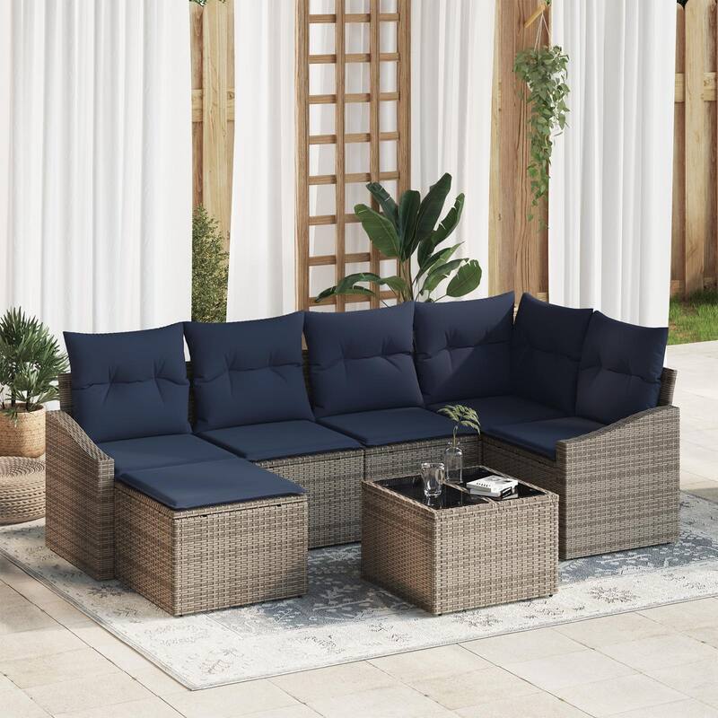 vidaXL 7 Piece Garden Sofa Set with Cushions - 91.9×48.6×46.1 - Grey-with table