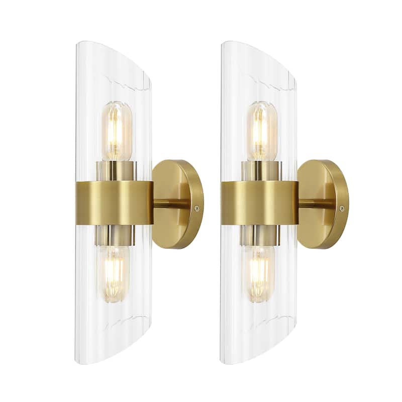 SAFAVIEH Lighting Eytan 2-light 6-inch Glass Wall Sconce with Bulbs (Set of 2) - 6.3 in. W x 4.8 in. D x 16.5 in. H