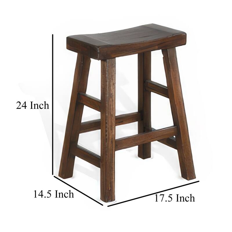 Odel Counter Stool Set of 2, Saddle Seat, Dark Brown Mahogany Wood
