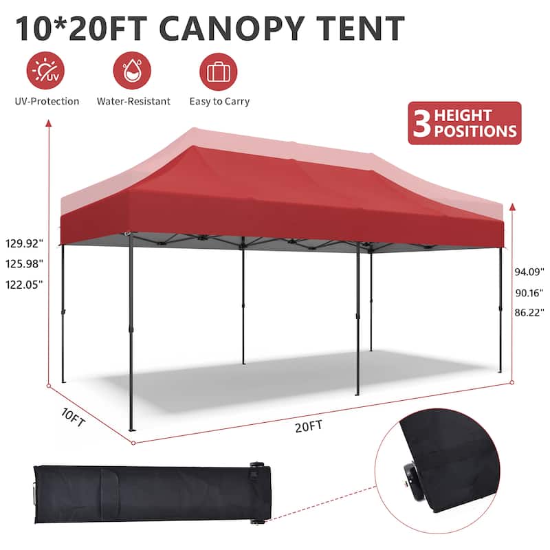 Ainfox 10x20 Heavy Duty Pop up Canopy Tent,Outdoor Shade Instant Folding Event Gazebo with Wheeled Bag