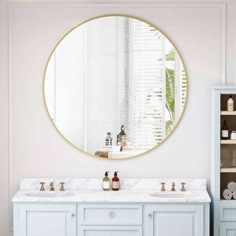 Wall Mounted Circular Mirror,for Bathroom,Living Room,Bedroom Wall Decor - Gold+42 inches