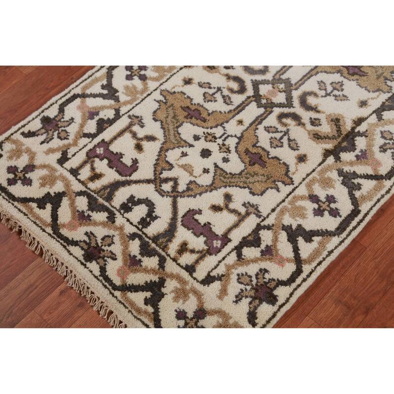 All-Over Ivory Oushak Oriental Runner Rug Handmade Wool Carpet - 2'6" x 7'11"