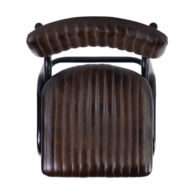 Waylon 31 in. Seat Height Leather and Iron Bar Height Stool with Back and Footrest