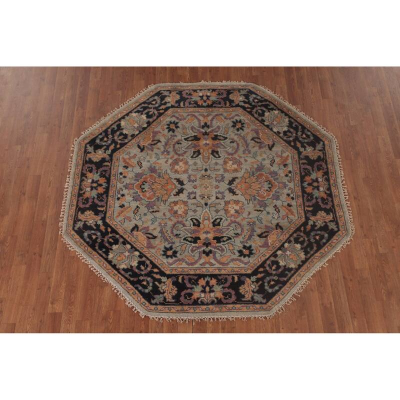 Light Blue Heriz Serapi Octagon Area Rug Wool Carpet - 5'11"x 5'11"