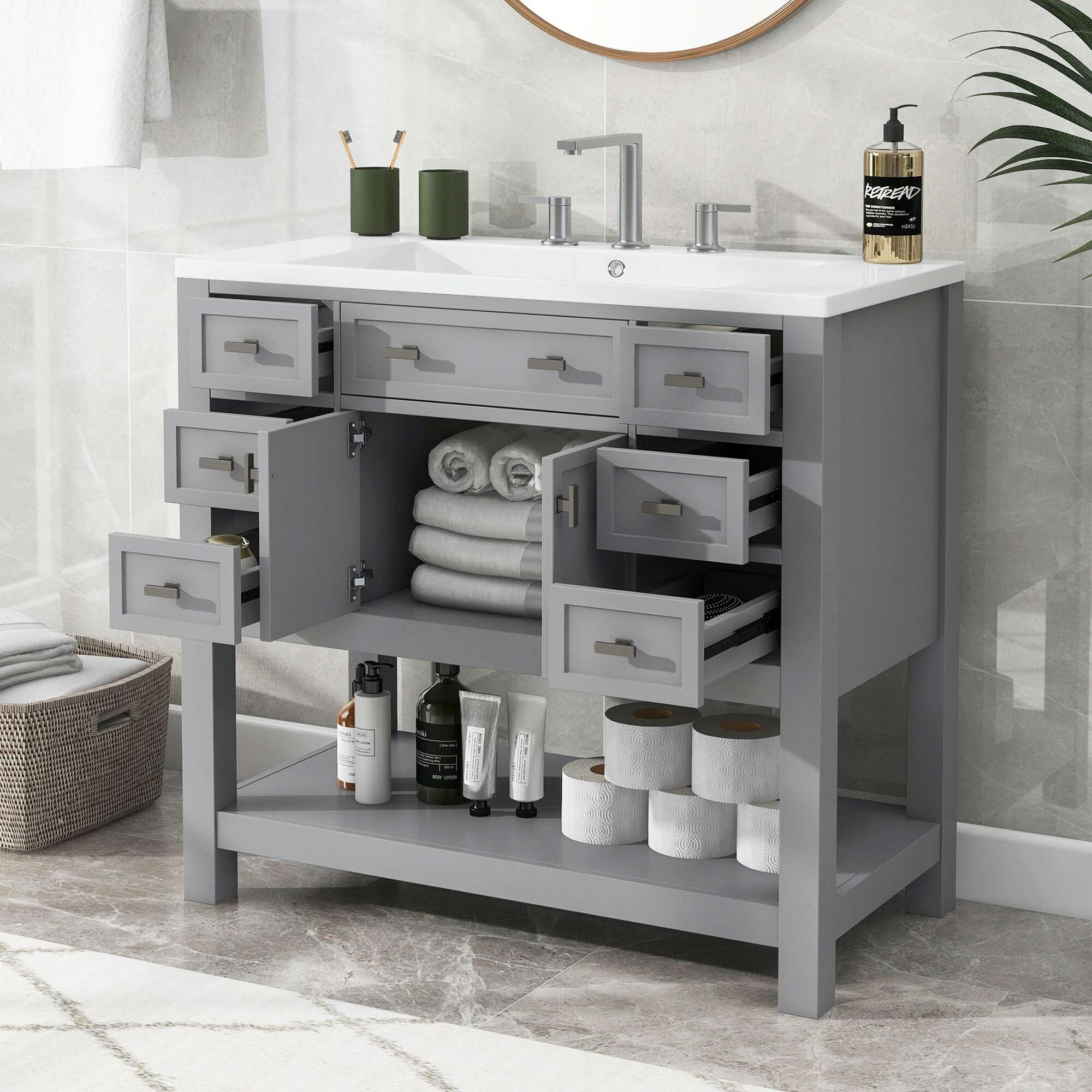 36 Bathroom Vanity with Open X Shelves - Bed Bath & Beyond - 34477324