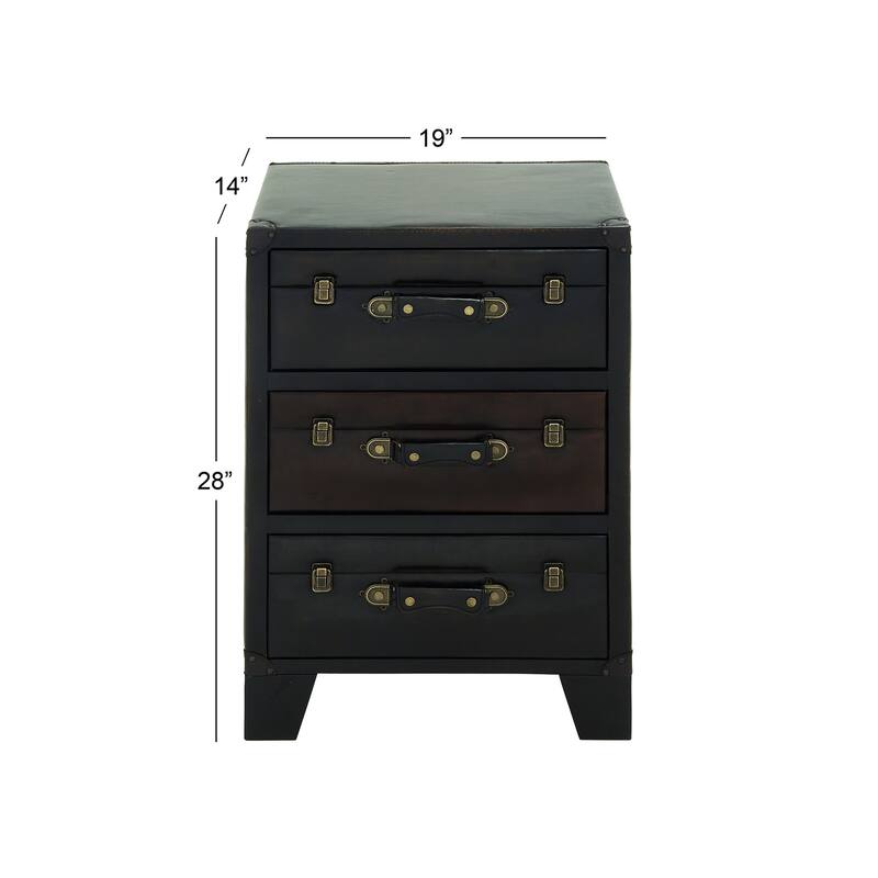 Dark Brown Faux Leather Vintage Faux Leather Cabinet with Buckles and Straps Detailing