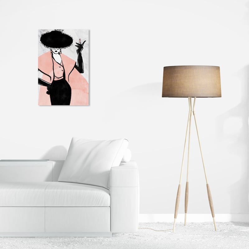 Wynwood Studio Canvas Fashion and Glam Lady with the Glam Black and Pastel Pink Glam Wall Art Canvas Print - 24 x 16