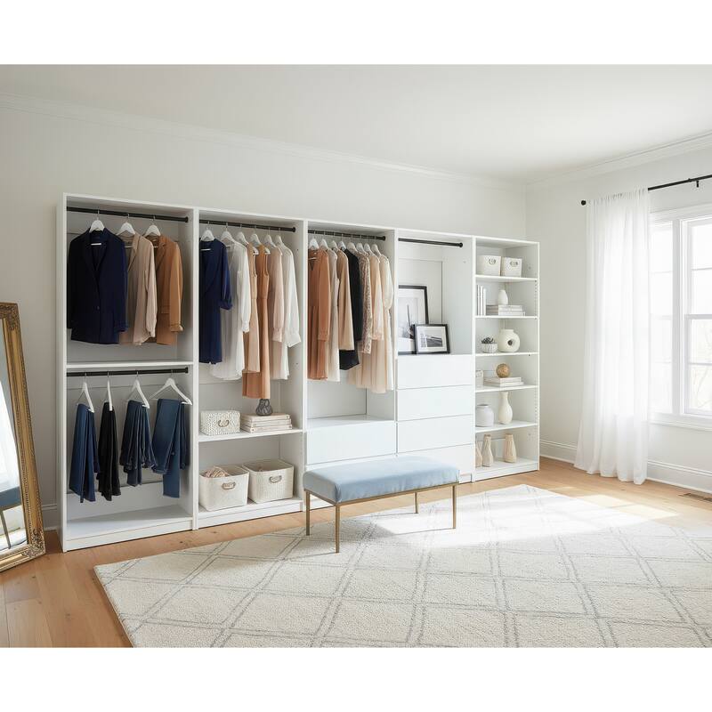 Prosper White Freestanding Walk in Wood Closet System - 157"W x 15.7"D x 83" H