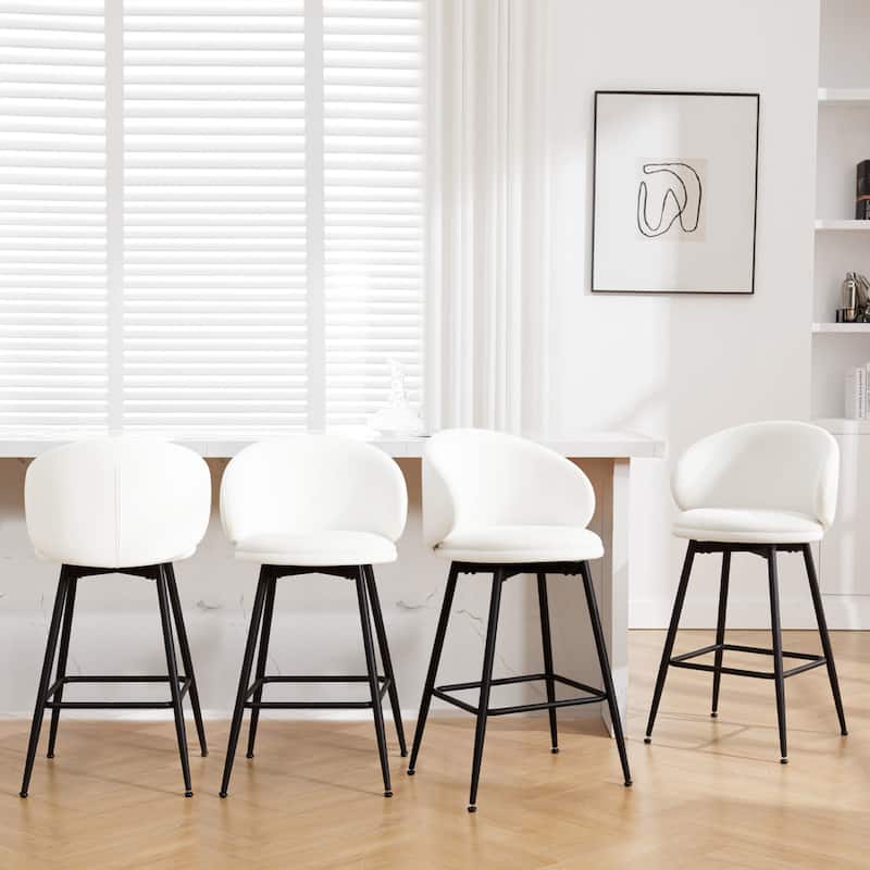 26"/ 30" Upholstered Swivel Bar Stools Counter Height Barstool - Set of 4 - Cream - Counter Height