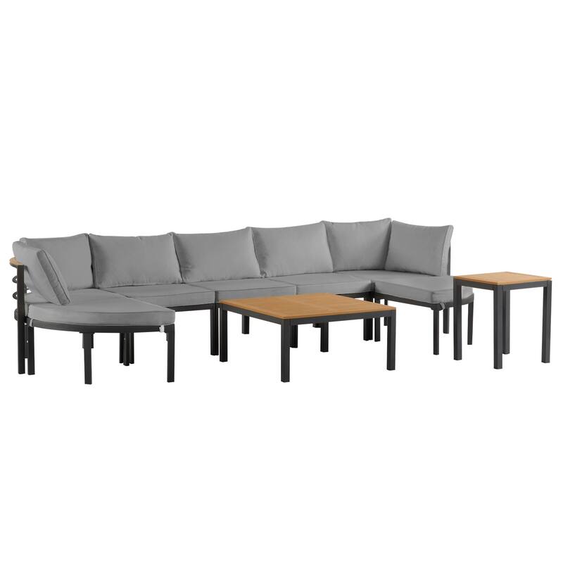 Outdoor Modular Sectional Sofa Set with Coffee Table, Ottoman, Cushions
