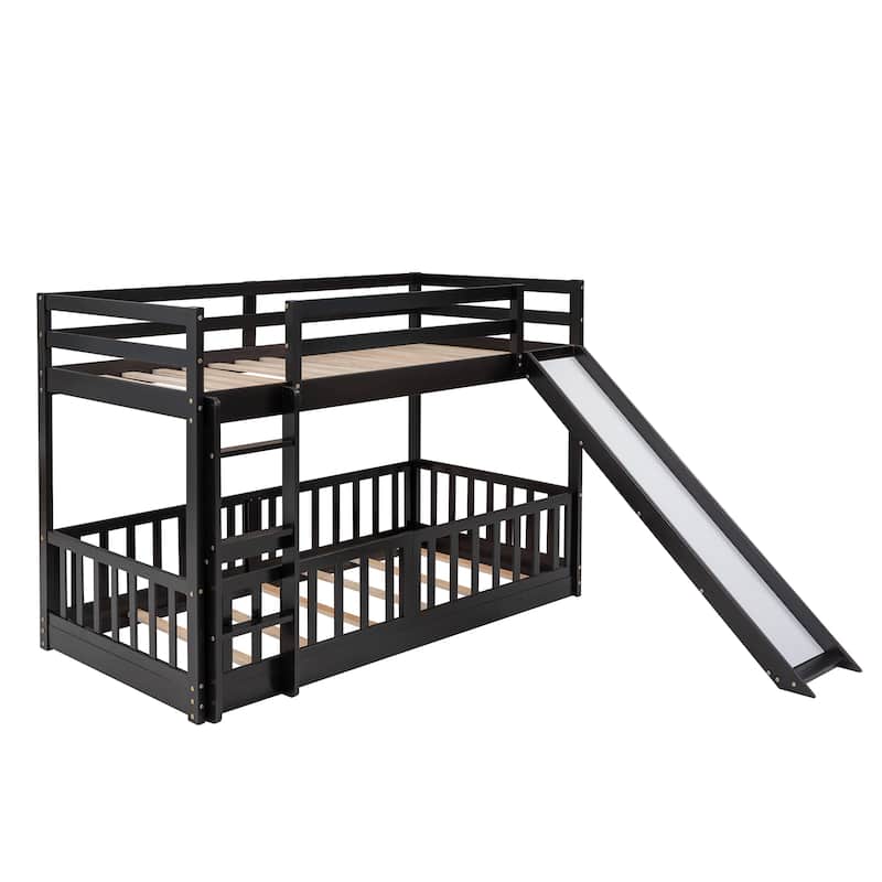 Twin Over Twin Bunk Bed with Slide and Ladder, Espresso