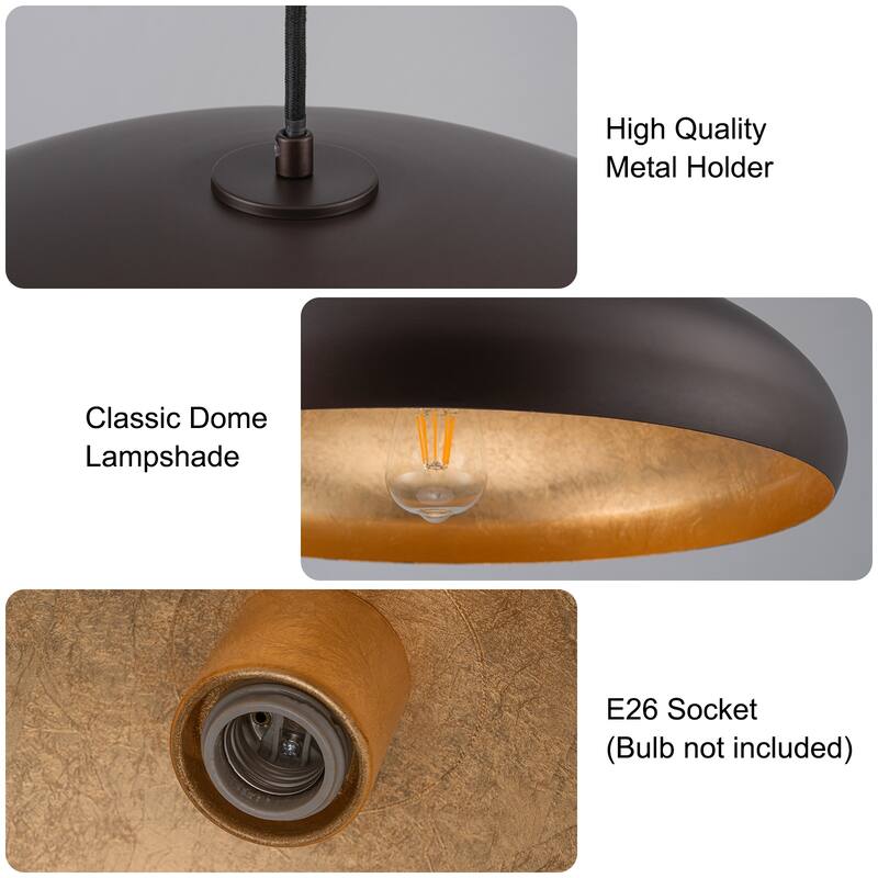 Industrial 1-Light Metal Dome Pendant Light for Kitchen Island, Dining Room