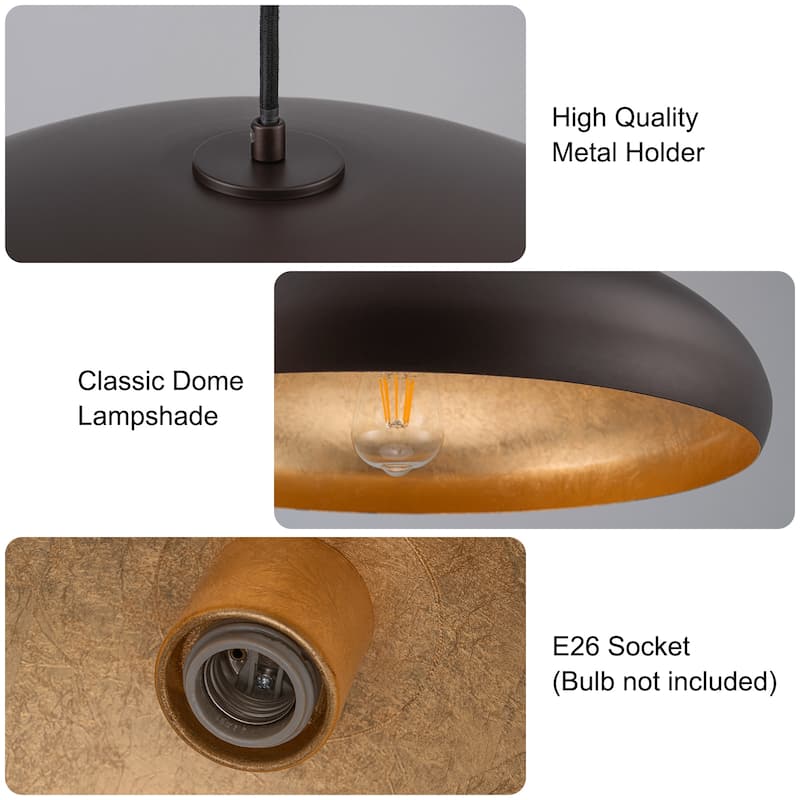Modern Farmhouse Black Bowl Oversized Dome Pendant Light - W19.69"