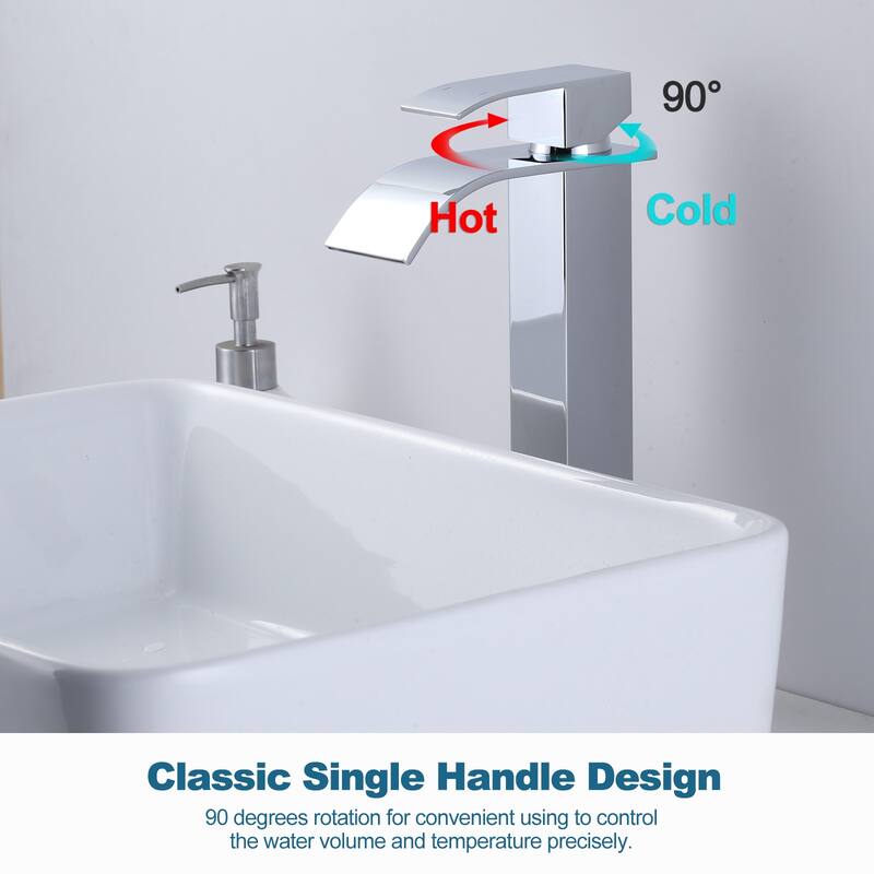 WOWOW Single Handle Single Hole Waterfall Bathroom Vessel Faucet