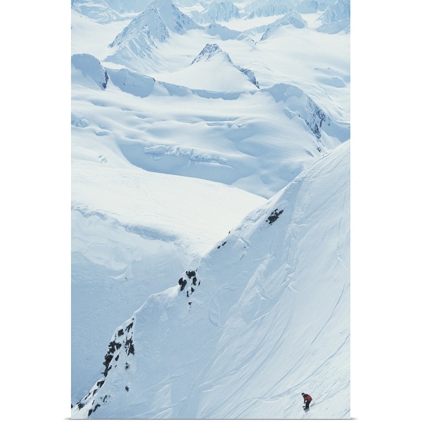 "Snowboarding, Chugach Mountains, Alaska, USA, elevated view" Poster Print