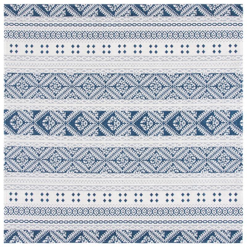 SAFAVIEH Augustine Tutku Contemporary Cotton Rug - 6'4" Square - Navy/Creme