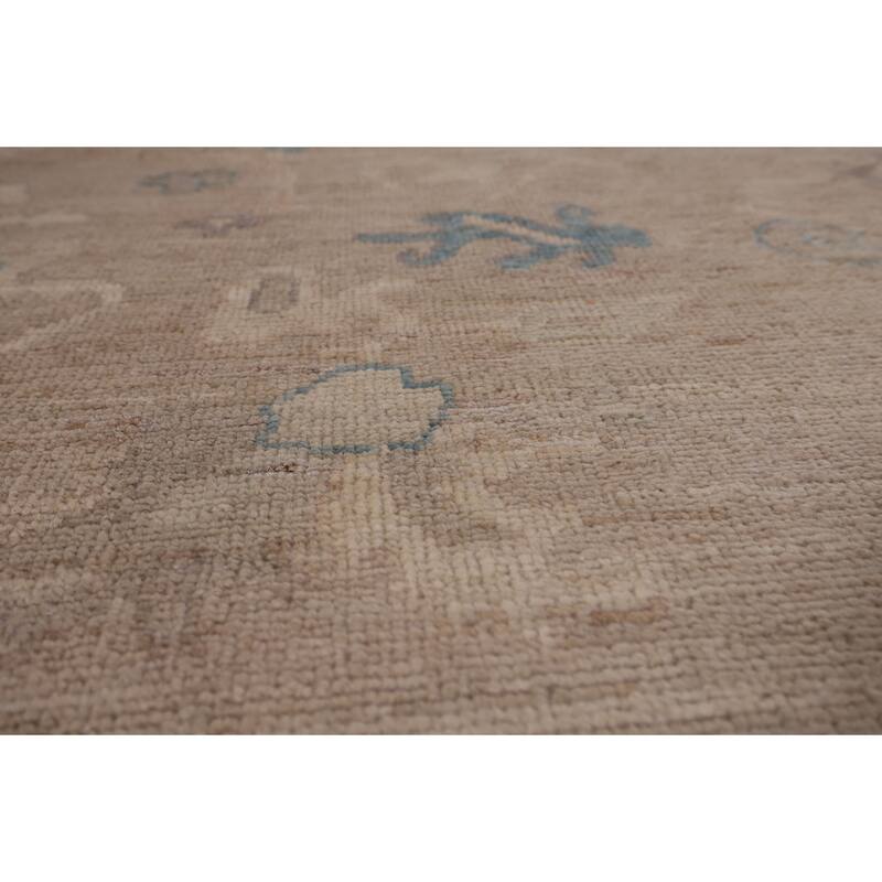 Vegetable Dye Oushak Area Rug Hand-Knotted Beige Floral Wool Carpet - 8'2" x 10'0"
