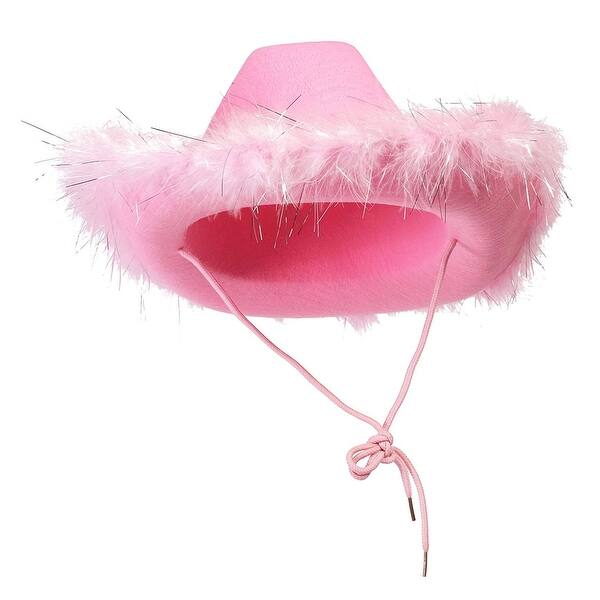 Hot Pink Cowboy Hat with Feathers for Women, Fluffy Cowgirl  display picture 3