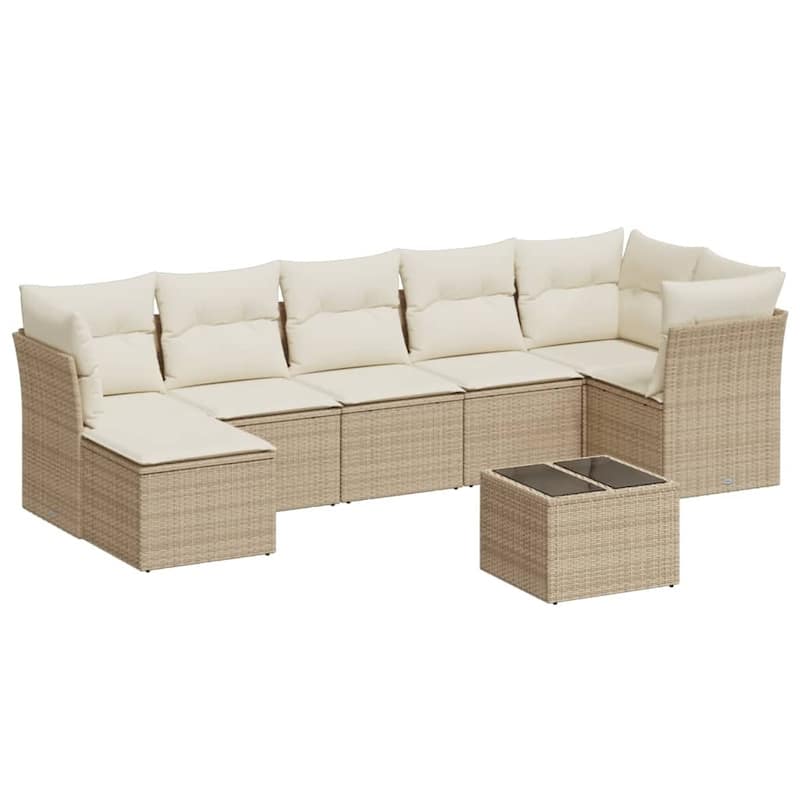 vidaXL Patio Sofa Set Beige, Cream white PE rattan 8-piece - 8.5 x 8.5 x 5.7