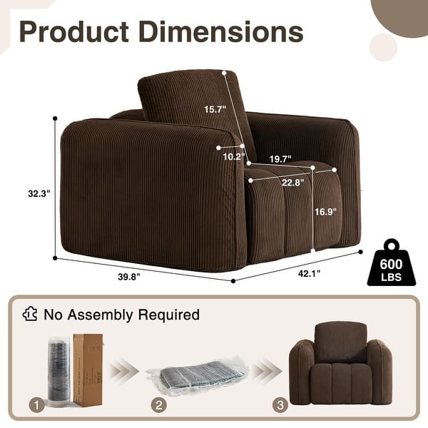 dimension image slide 8 of 9, Cloud Sofa Corduroy Deep Seat Couch Oversized Compression Loveseat Sofa