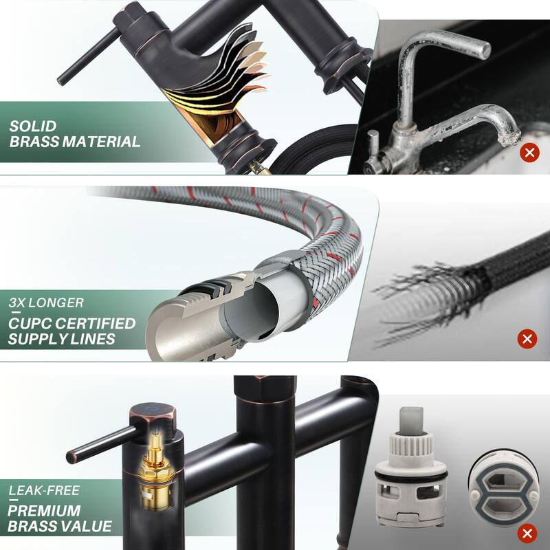 WOWOW Double Handle Pull Down Kitchen Faucet