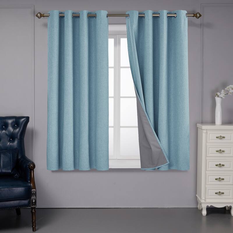 Deconovo Faux Linen Total Blackout with Coating Curtains (2 Panel) - 52W x 45L - Teal