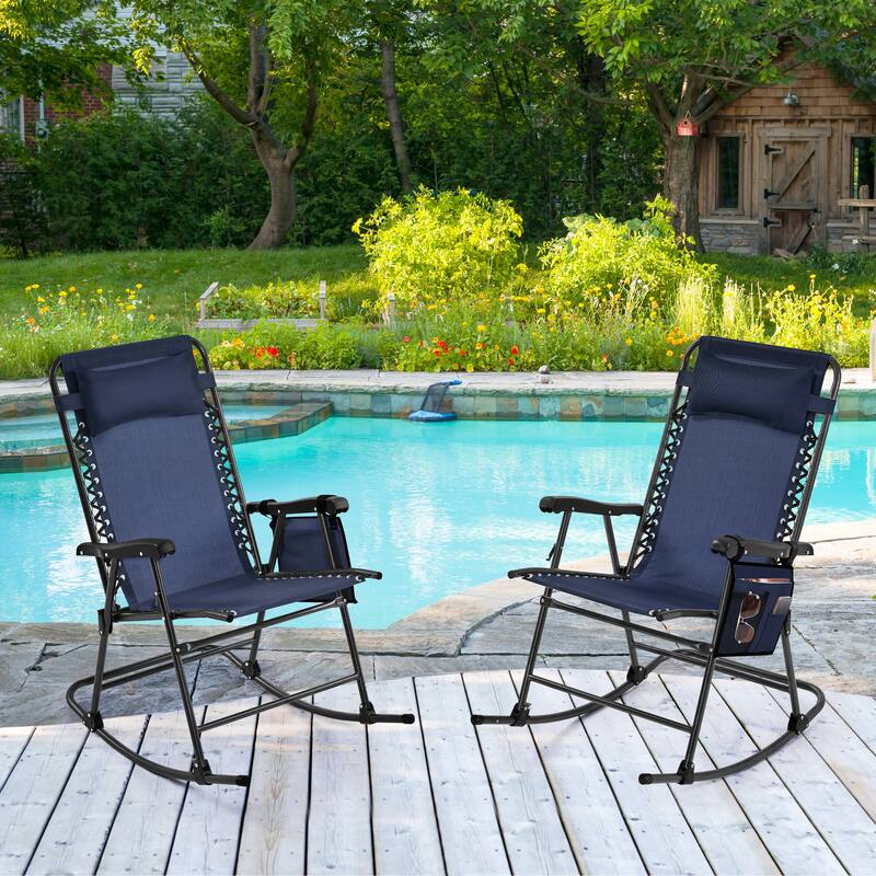 Yaheetech 2pcs 26in Rocking Chair Foldable Outdoor Lounge Chair
