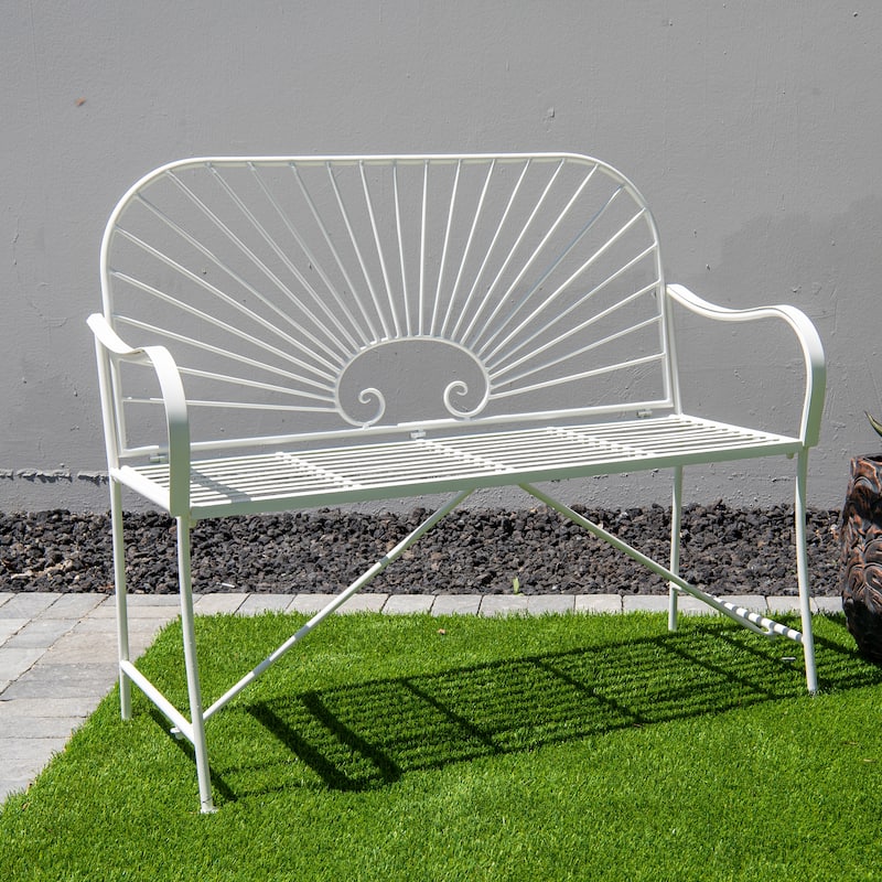 XBrand 44"L Iron Sun-Patterned Seat for Two Indoor/Outdoor Bench