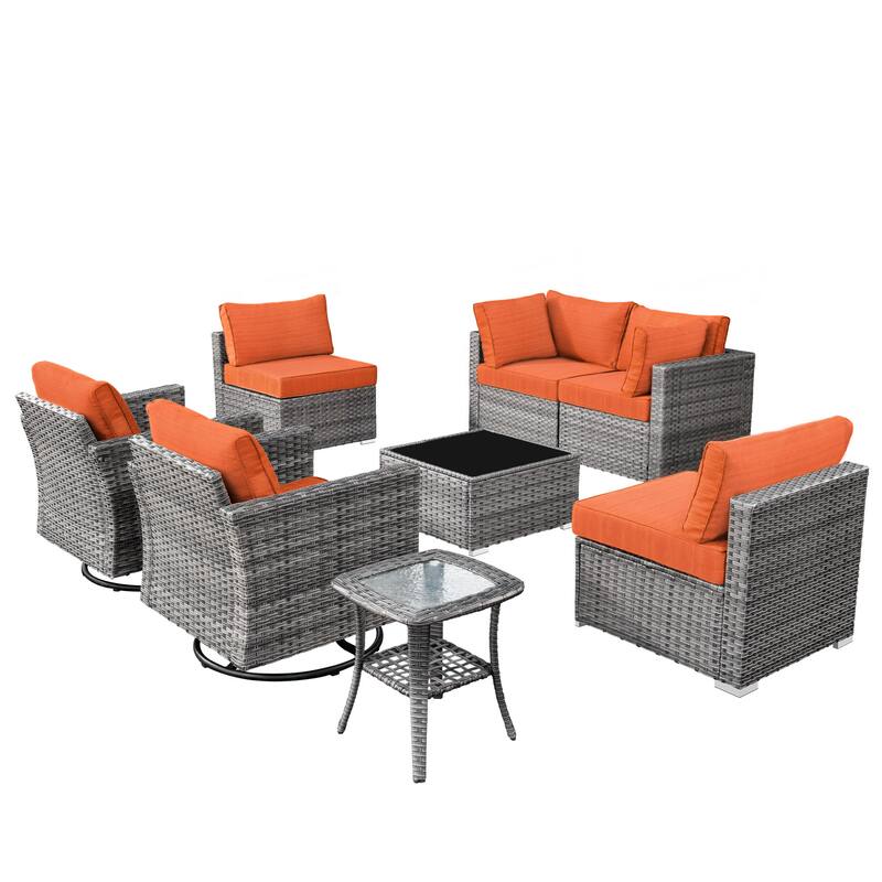 XIZZI 8-piece Patio Wicker Furniture Set with Swivel Chair