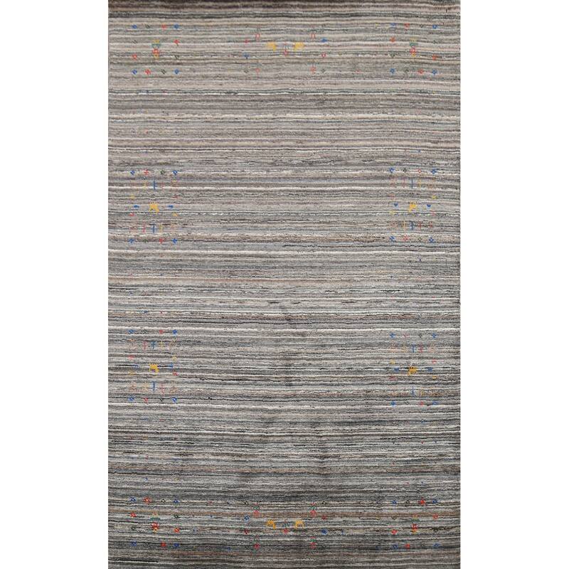 Striped Tribal Gabbeh Oriental Area Rug Hand-Knotted Wool Carpet - 5'1"x 8'0"