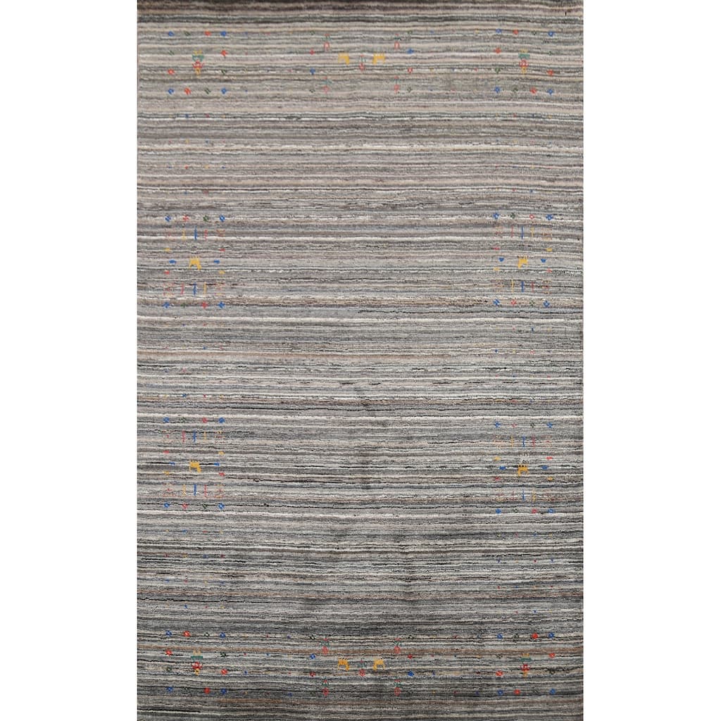 Striped Tribal Gabbeh Oriental Area Rug Hand-Knotted Wool Carpet - 5'1"x 8'0"