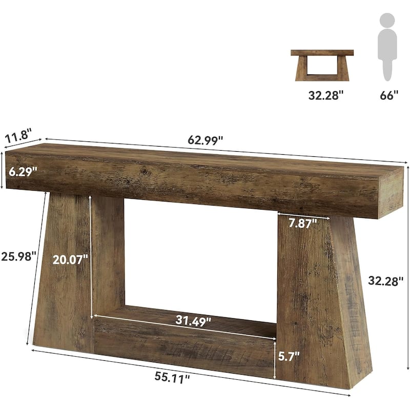Brown MDF Farmhouse Console Table 63 inches with Rustic Entryway Design - 62.99” L x 11.8” W x 32.28” H