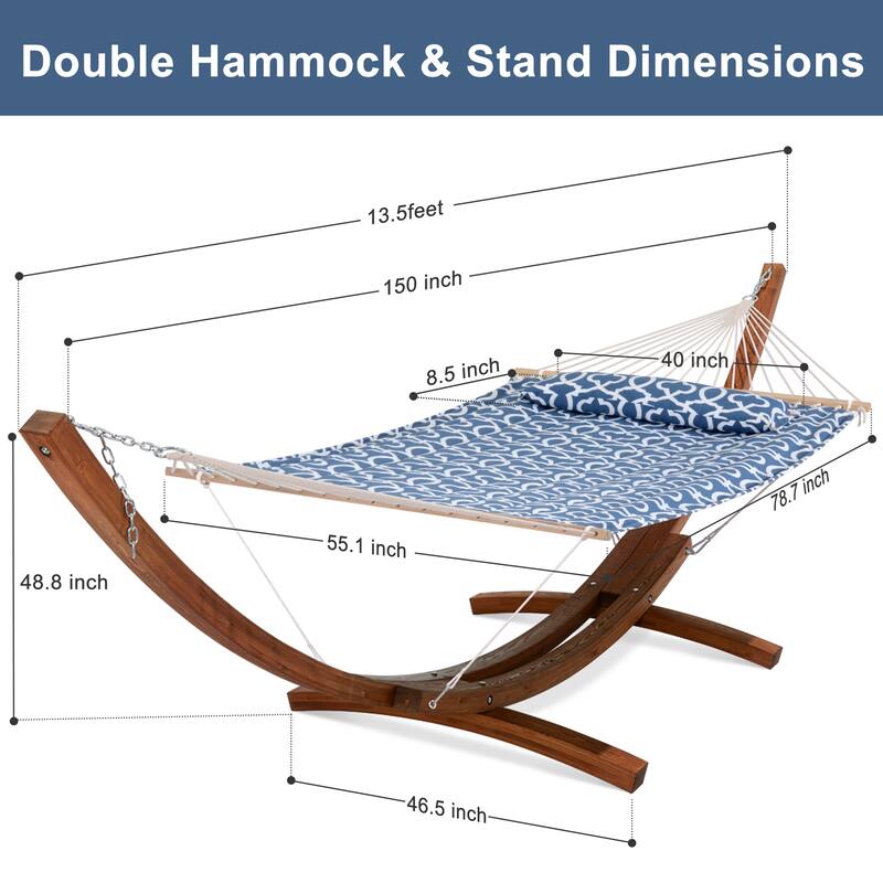 Double Spreader Bar Hammock With 13.5 ft. Wooden Stand - 162*55.1*48.8