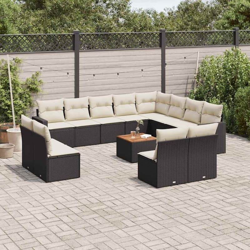 vidaXL Garden Sofa Set Black and Cream - 27.2 x 115.2 x 93.5