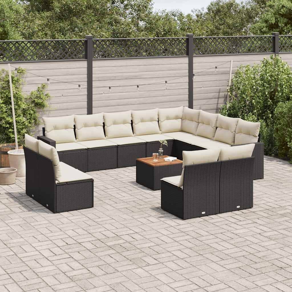vidaXL Garden Sofa Set Black and Cream - 27.2 x 115.2 x 93.5
