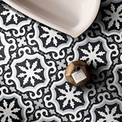 Handmade Tanger Black and Grey Tile, Pack of 12 (Morocco)