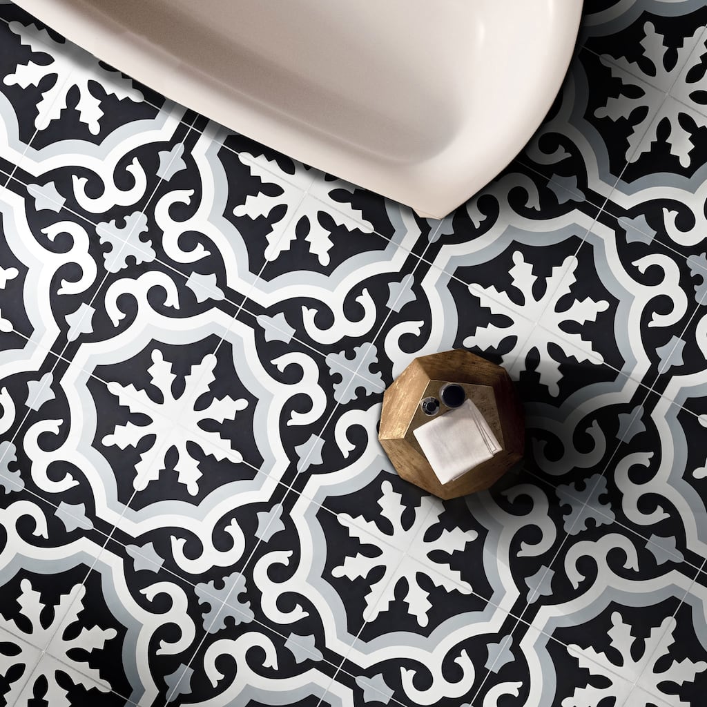 Handmade Tanger Black and Grey Tile, Pack of 12 (Morocco)