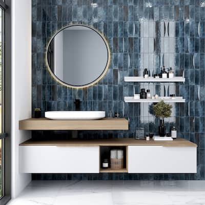 Apollo tile 2.5" x 8" Antiek Glossy Spruce Blue Ceramic Tile (5.38 sq ft/case) - 38 Pack