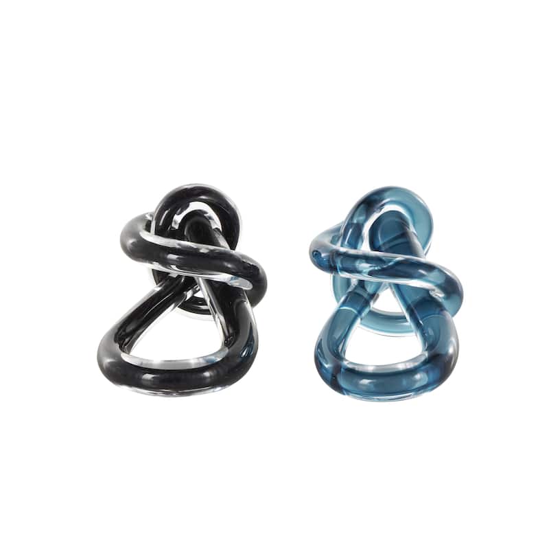 Glass Knot Abstract Twisted Loop Decorative Sculpture - Set of 2 Blue or Black - Roche River Decor