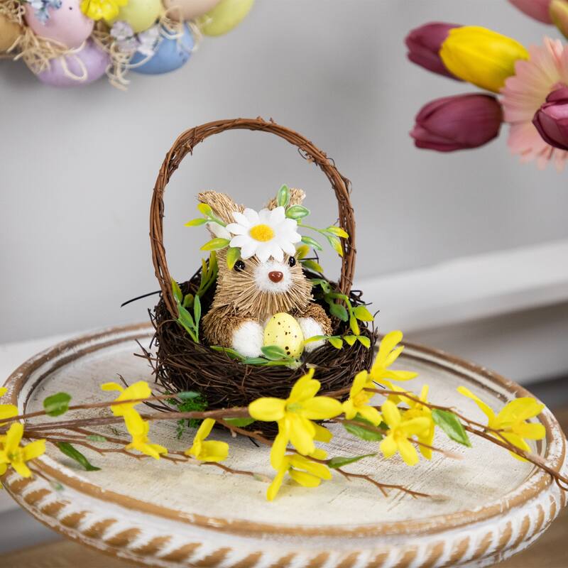 Rabbit with Twig Basket Easter Decoration - 7"