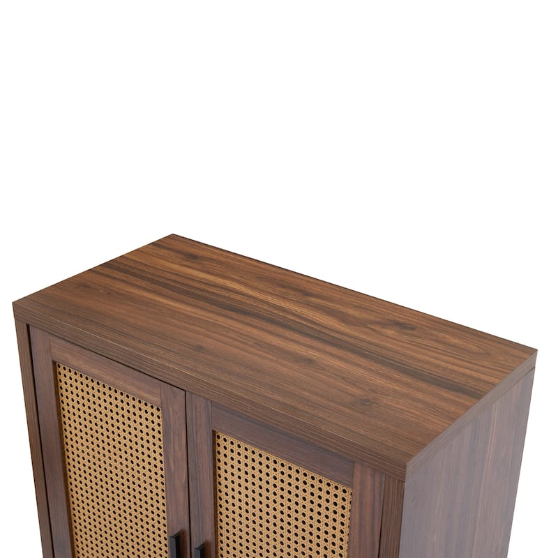 Mid-Century Modern Rattan Sideboard Storage Accent Cabinet with 2 Door