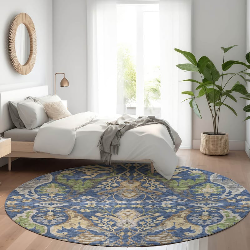 Machine Washable Indoor/ Outdoor Traditional Craftsman Chantille Rug - Navy - 8' x 8'